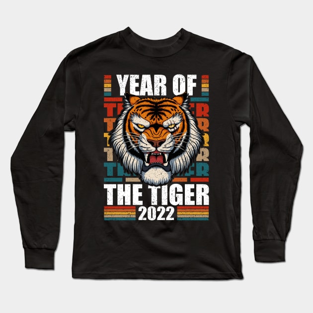 Retro Big Cat 2022 Year of the Tiger Chinese Zodiac Long Sleeve T-Shirt by RadStar